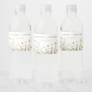 Simple Wildflower Wedding Water Bottle Label