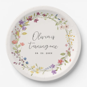 Simple Wildflower Wreath 1st Birthday Party Paper Plates