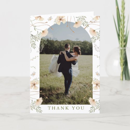 Simple Wildflowers Arch Photo Wedding Thank You Card