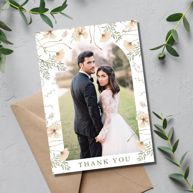 Simple wildflowers arch photo wedding thank you card zazzle