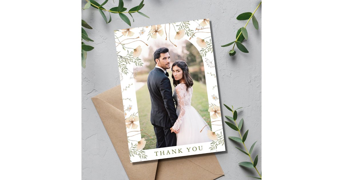 Simple Wildflowers Arch Photo Wedding Thank You Card | Zazzle