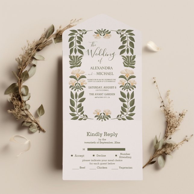 Simple Wildflowers Botanical Garden Wedding All In One Invitation (Creator Uploaded)