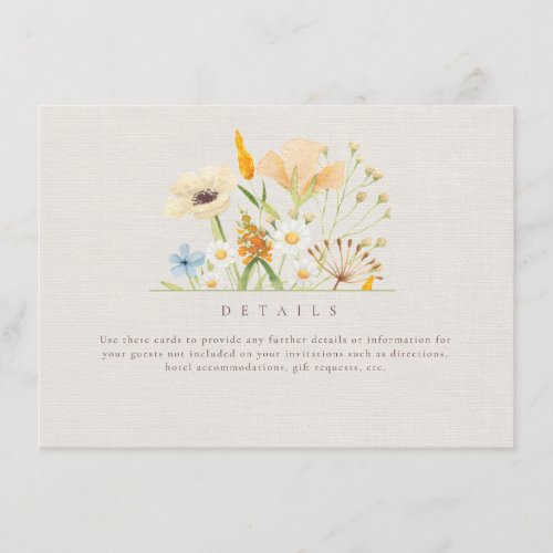 Simple Wildflowers Botanical Wedding Details Enclosure Card