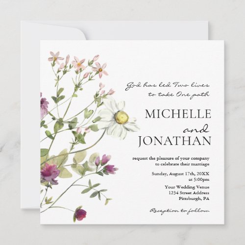 Simple Wildflowers Floral Garden Christian Wedding Invitation