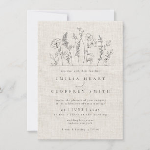 Simple Wildflowers Garden Minimalist Art Wedding Invitation