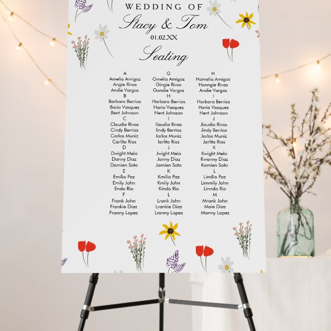 Simple Wildflowers Hand Drawn Wedding Seating  Foam Board (In Situ (Stand))