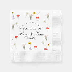 Simple Wildflowers Hand Drawn Wedding Thank You   Napkins
