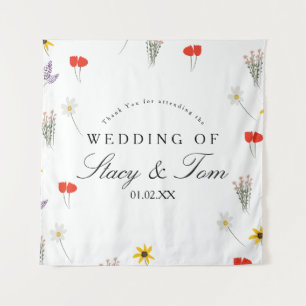 Simple Wildflowers Hand Drawn Wedding Thank You Tapestry