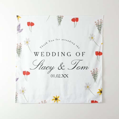 Simple Wildflowers Hand Drawn Wedding Thank You   Tapestry