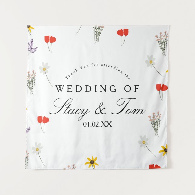 Simple Wildflowers Hand Drawn Wedding Thank You   Tapestry (Front)