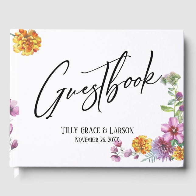 Simple Wildflowers & Handwriting Guestbook (Front)