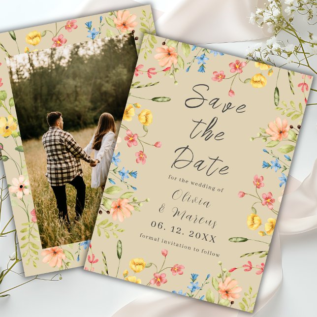 Simple Wildflowers Modern Photo Neutral  Save The Date (Creator Uploaded)
