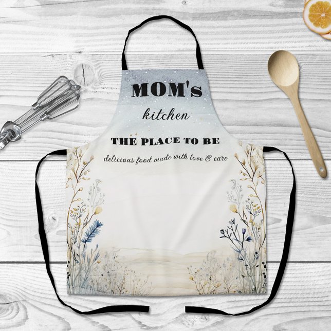 Simple Wildflowers Mom  Apron (Apron featuring wildflowers in tan and dusty blue. Mom's birthday or Mother's Day)