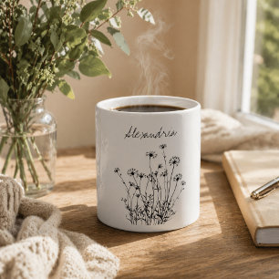 Simple Wildflowers Monogram Coffee Mug