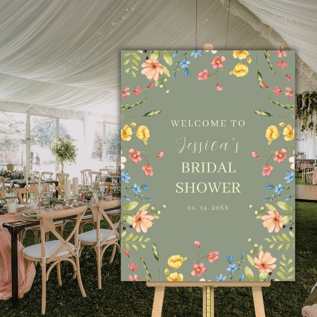 Simple Wildflowers Sage Bridal Shower Welcome Sign (Creator Uploaded)