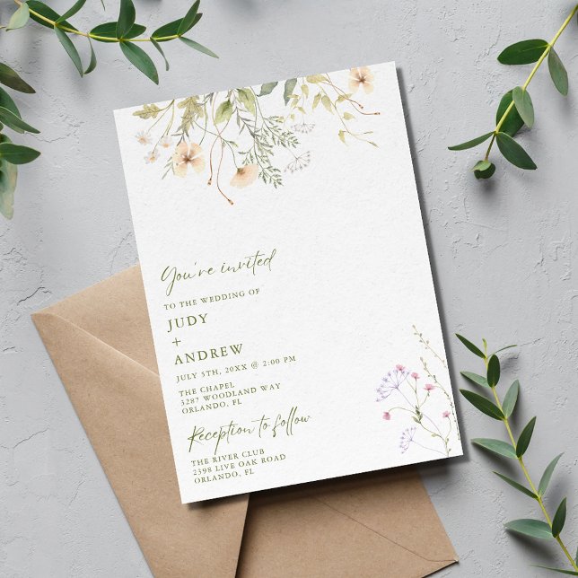 Simple Wildflowers Wedding Invitation (Simple Wildflower Wedding Invitation)