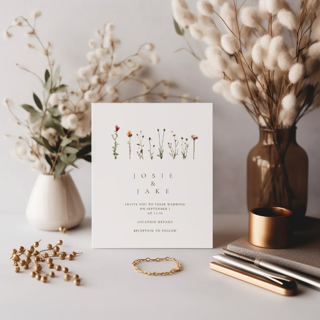 Simple wildflowers Wedding Invitation (A minimalist design with delicate wild flowers, this invitation exudes elegance and charm. )