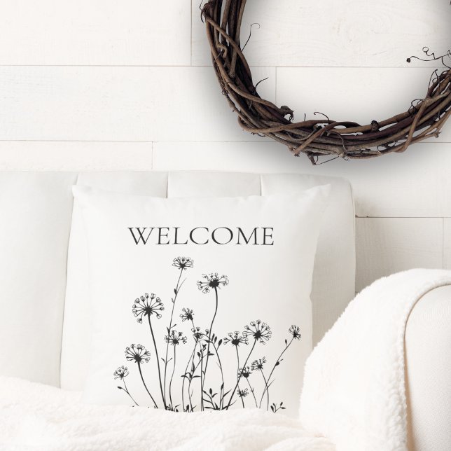 Simple Wildflowers Welcome Throw Pillow (Creator Uploaded)