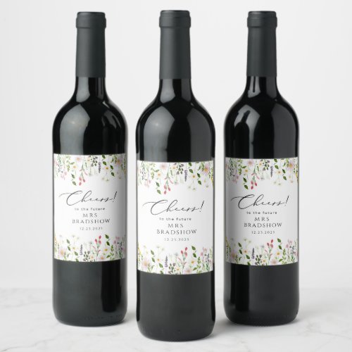 Simple wildfowers bridal shower wine label