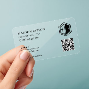 Simple Window Door Contractor Transparent QR Code Clear Business Cards