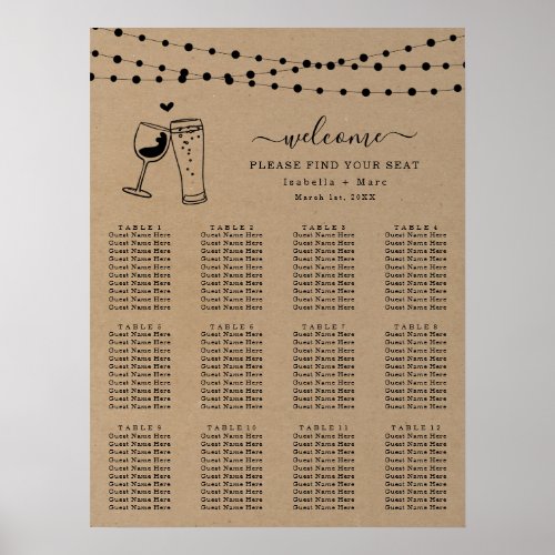 Simple Wine and Beer Toast Wedding Seating Chart