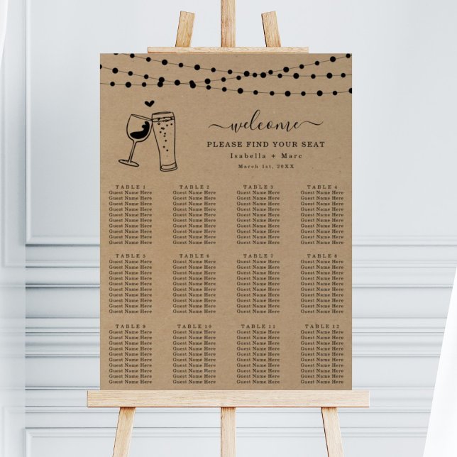 Simple Wine and Beer Toast Wedding Seating Chart Foam Board (Creator Uploaded)