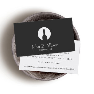 Simple Wine Bottle Logo Sommelier Black Business Card