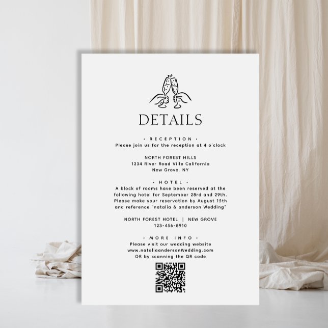 Simple Wine Cheers Qr Code Wedding Details Enclosure Card (Creator Uploaded)