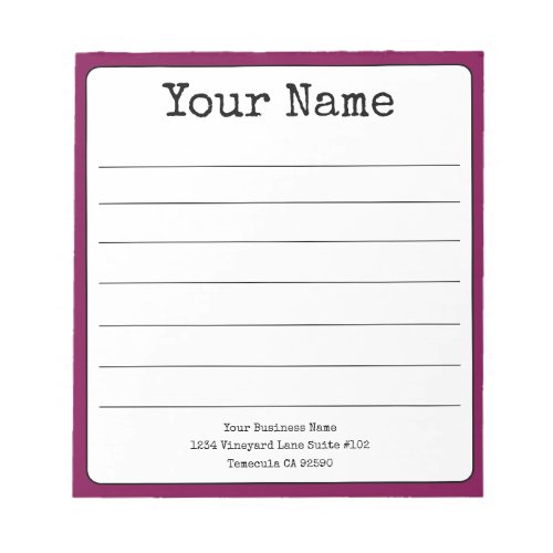 Simple Wine Colored  Retro Add Your Name Lined  Notepad