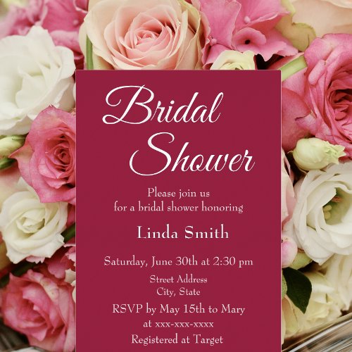 Simple Wine Red Bridal Shower Foil Invitation