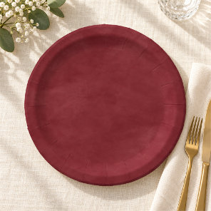 Simple Wine Red Color Editable Watercolor Paper Plates