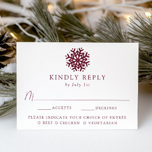Simple Wine Snowflake Meal Choice Wedding RSVP Card