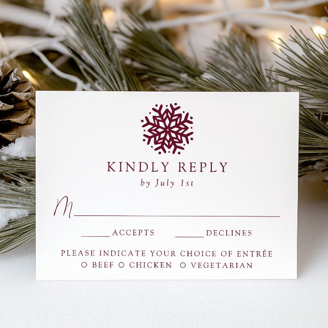 Simple Wine Snowflake Meal Choice Wedding RSVP Card (Creator Uploaded)