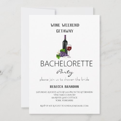 Simple Wine Weekend Getaway Bachelorette Party  Invitation