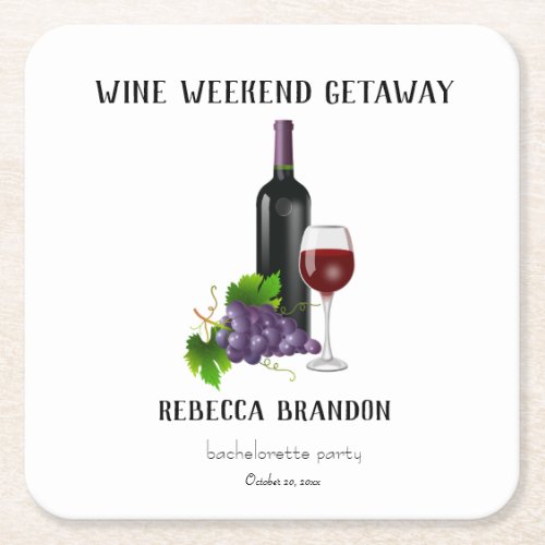 Simple Wine Weekend Getaway Bachelorette  Square Paper Coaster