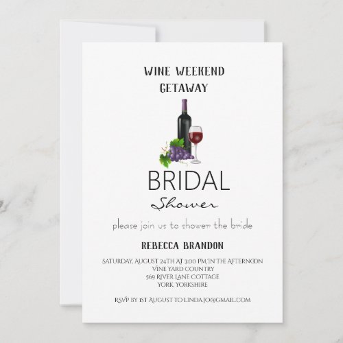 Simple Wine Weekend Getaway Bridal Shower  Invitation