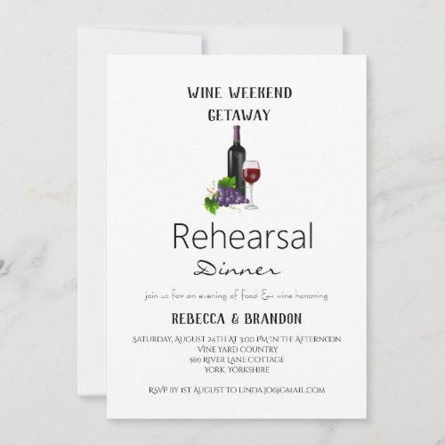 Simple Wine Weekend Getaway Rehearsal Dinner  Invitation