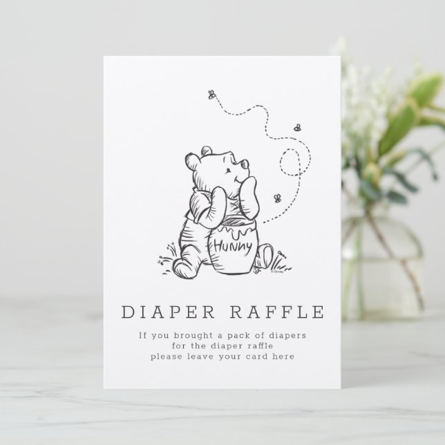 Simple Winnie the Pooh Baby Shower Diaper Raffle Invitation (Standing Front)