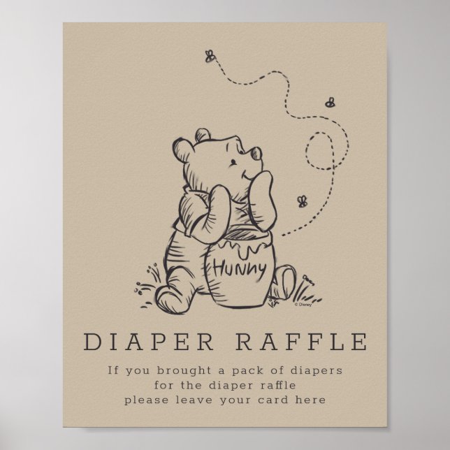 Simple Winnie the Pooh Baby Shower Diaper Raffle Poster (Front)