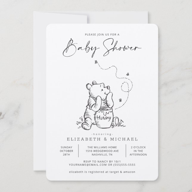 Simple Winnie the Pooh Baby Shower Invitation (Front)