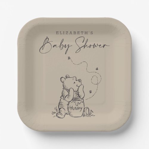 Simple Winnie the Pooh Baby Shower Paper Plates
