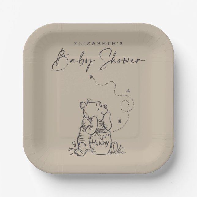 Simple Winnie the Pooh Baby Shower Paper Plates (Front)