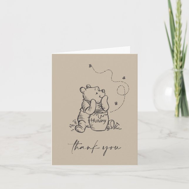 Simple Winnie the Pooh Baby Shower Thank You Card (Front)