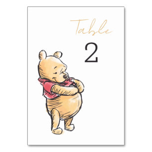 Simple Winnie the Pooh Watercolor Baby Shower Table Number