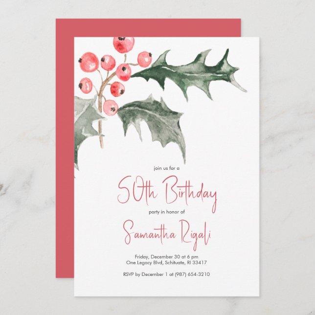 Simple Winter 50th Birthday Invitations (Front/Back)