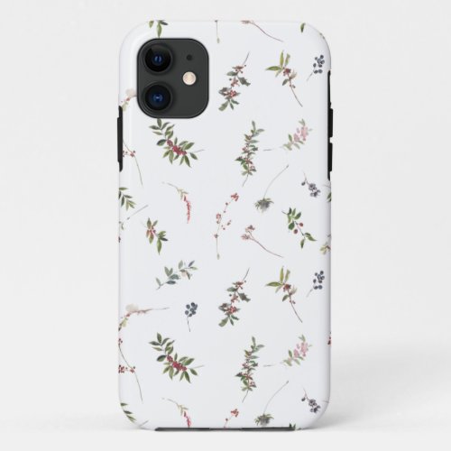 Simple Winter Berry Botanical Pattern iPhone 11 Case