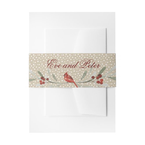 Simple Winter Cardinal personalize with Names Invitation Belly Band