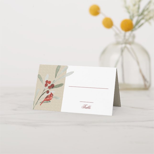 Simple Winter | Cardinal | Wedding Reception Place Card (Front)