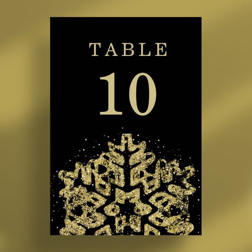 Simple Winter Christmas Holiday Wedding Gold Black Table Number