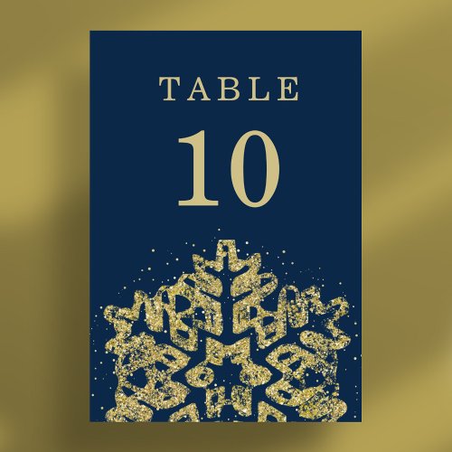 Simple Winter Christmas Holiday Wedding Gold Navy Table Number